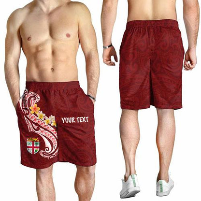 Fiji Custom Personalised Men Short - Fiji Seal Polynesian Patterns Plumeria (Red)