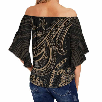 Fiji Custom Personalised Off Shoulder Wrap Waist Top - Gold Turtle Crest
