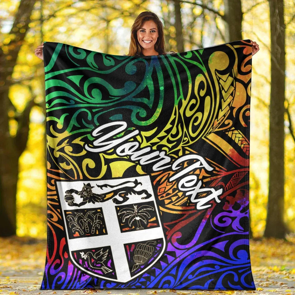 Fiji Custom Personalised Premium Blanket - Rainbow Polynesian Pattern