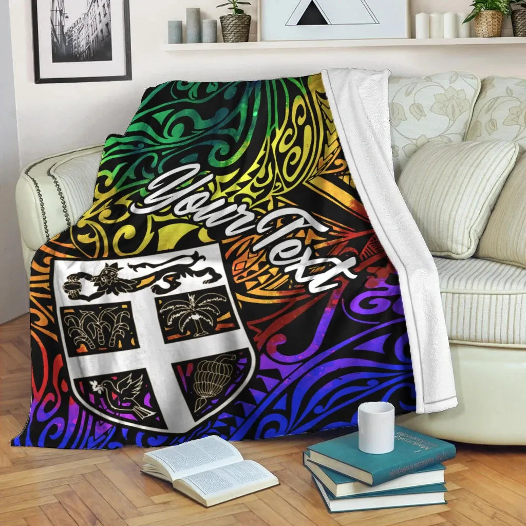 Fiji Custom Personalised Premium Blanket - Rainbow Polynesian Pattern