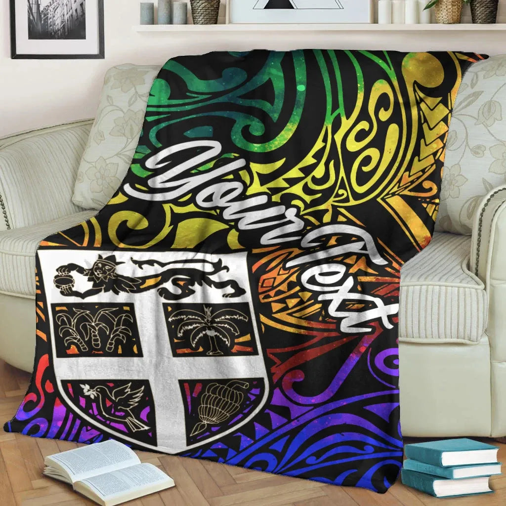 Fiji Custom Personalised Premium Blanket - Rainbow Polynesian Pattern