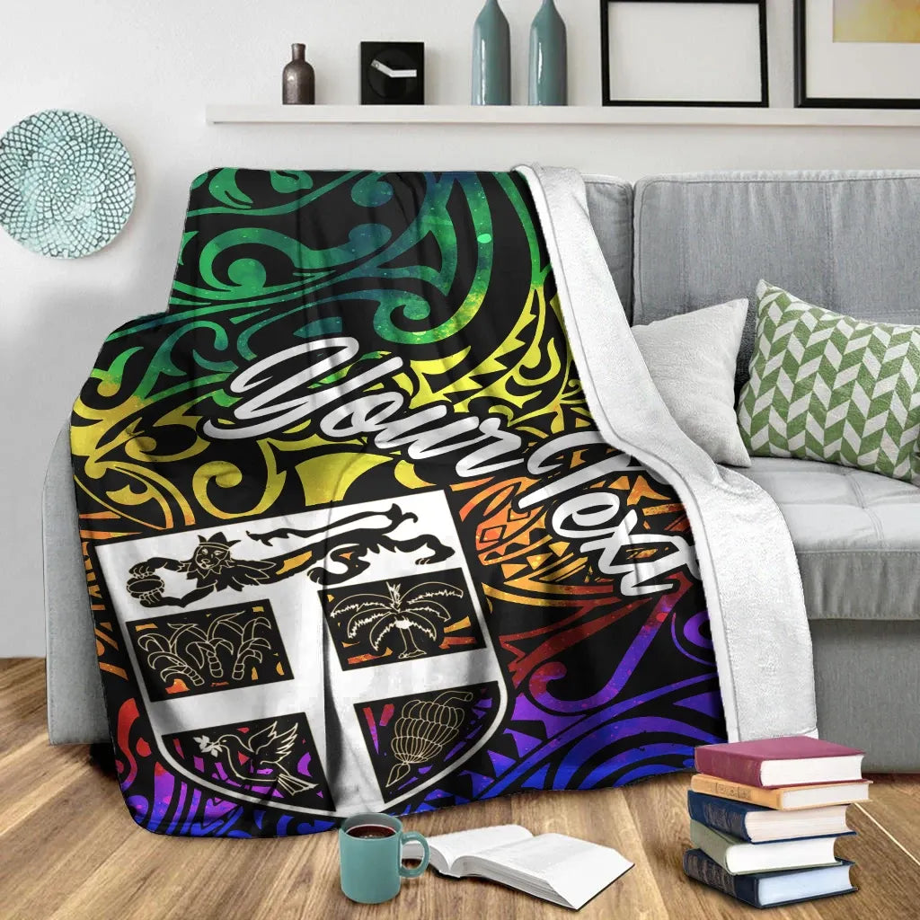 Fiji Custom Personalised Premium Blanket - Rainbow Polynesian Pattern