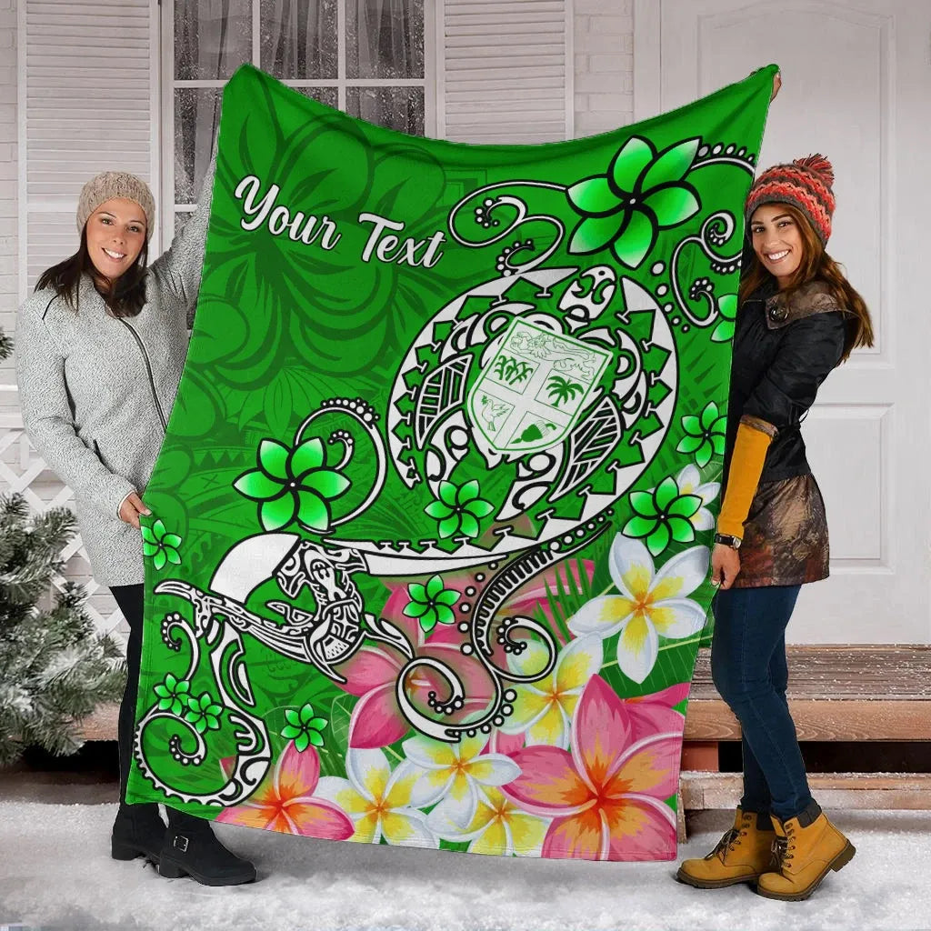 Fiji Custom Personalised Premium Blanket - Turtle Plumeria (Green)
