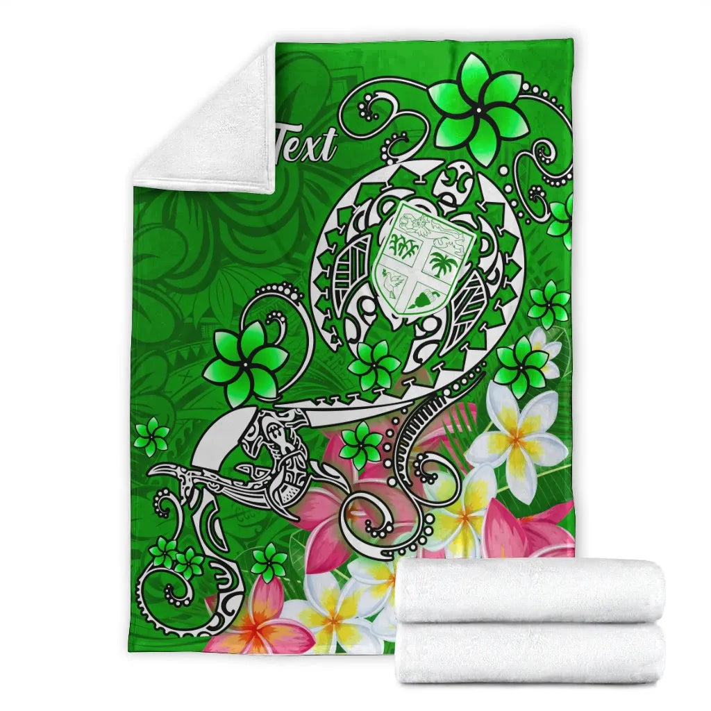 Fiji Custom Personalised Premium Blanket - Turtle Plumeria (Green)