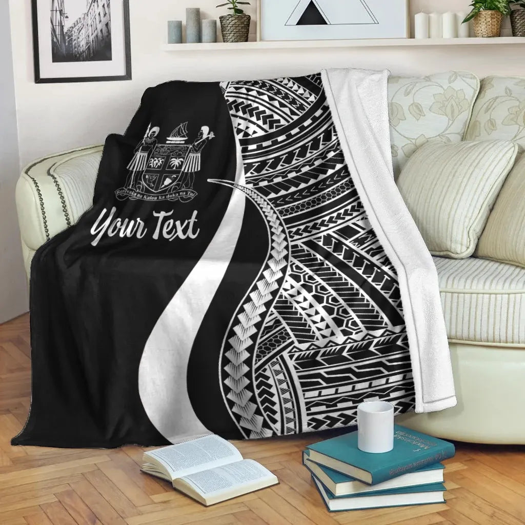 Fiji Custom Personalised Premium Blanket - White Polynesian Tentacle Tribal Pattern Crest