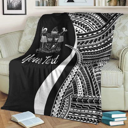 Fiji Custom Personalised Premium Blanket - White Polynesian Tentacle Tribal Pattern Crest