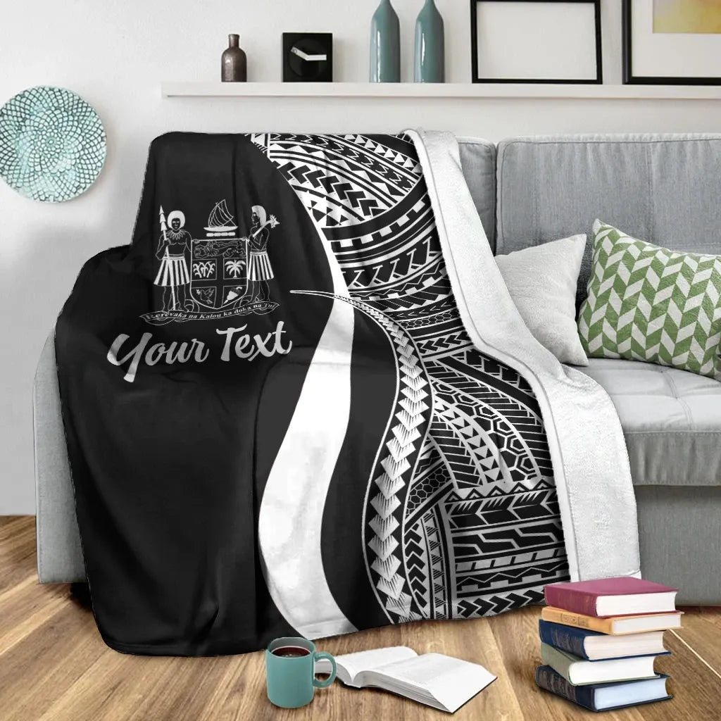 Fiji Custom Personalised Premium Blanket - White Polynesian Tentacle Tribal Pattern Crest