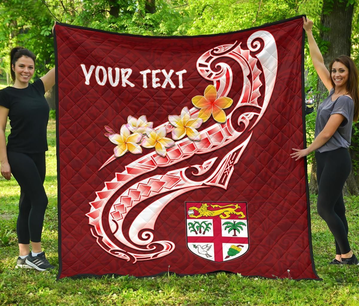 Fiji Custom Personalised Premium Quilt- Fiji Seal  Polynesian Patterns Plumeria (Red)