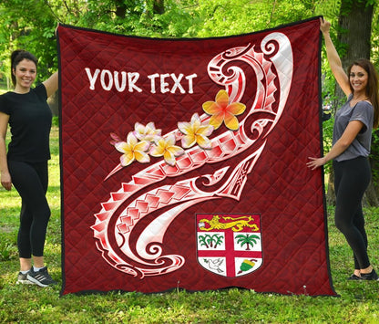 Fiji Custom Personalised Premium Quilt- Fiji Seal  Polynesian Patterns Plumeria (Red)