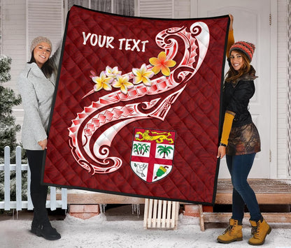 Fiji Custom Personalised Premium Quilt- Fiji Seal  Polynesian Patterns Plumeria (Red)