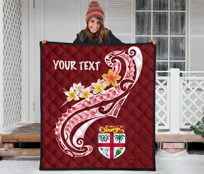 Fiji Custom Personalised Premium Quilt- Fiji Seal  Polynesian Patterns Plumeria (Red)