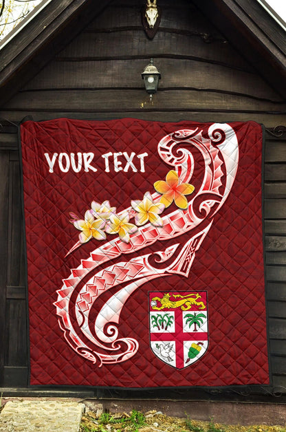 Fiji Custom Personalised Premium Quilt- Fiji Seal  Polynesian Patterns Plumeria (Red)