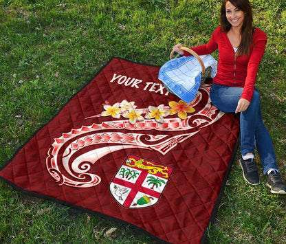 Fiji Custom Personalised Premium Quilt- Fiji Seal  Polynesian Patterns Plumeria (Red)