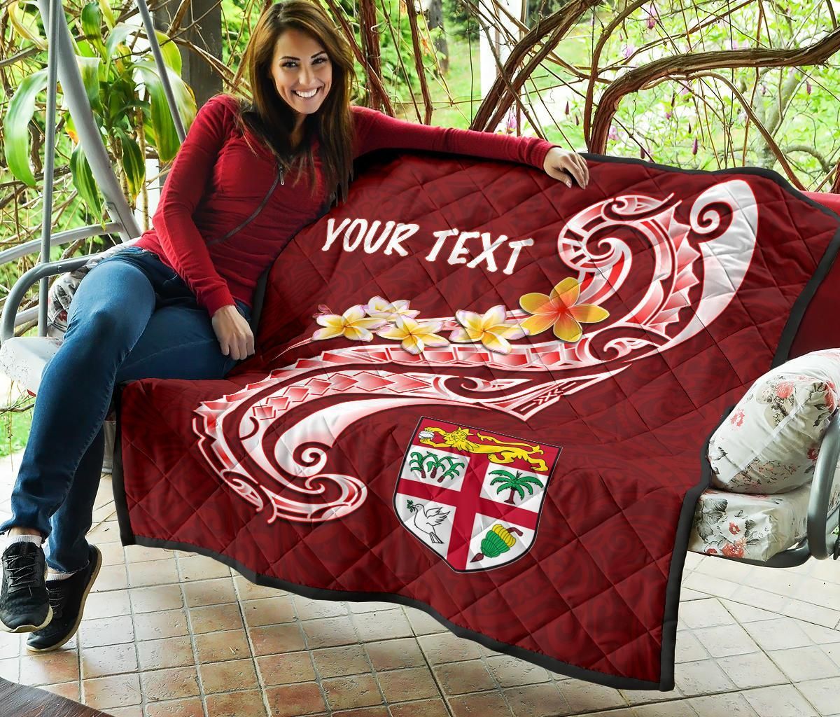 Fiji Custom Personalised Premium Quilt- Fiji Seal  Polynesian Patterns Plumeria (Red)