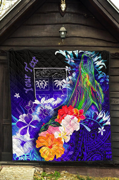 Fiji Custom Personalised Premium Quilt - Humpback Whale with Tropical Flowers (Blue)