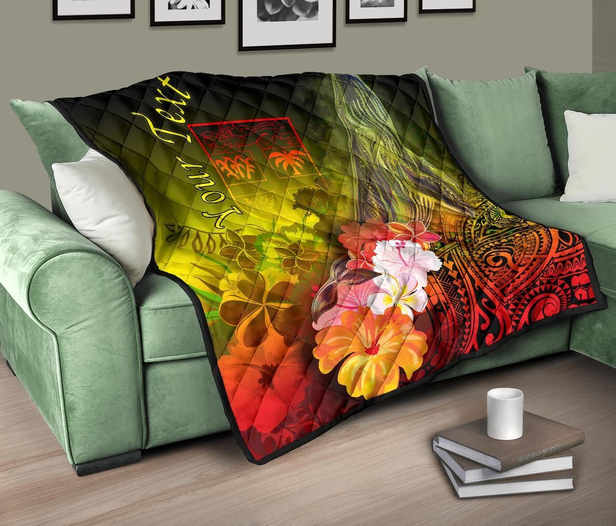 Fiji Custom Personalised Premium Quilt - Humpback Whale with Tropical Flowers (Yellow)