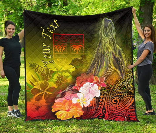 Fiji Custom Personalised Premium Quilt - Humpback Whale with Tropical Flowers (Yellow)