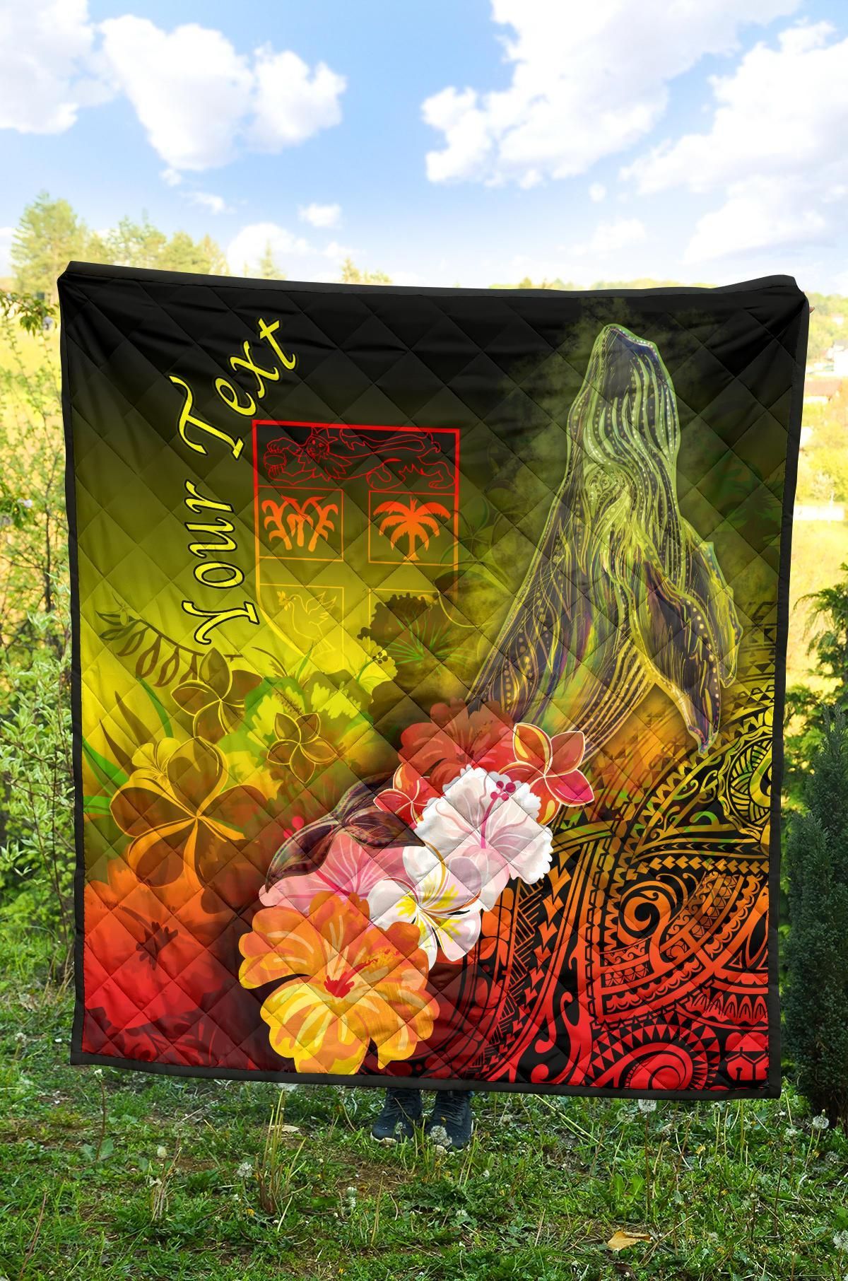 Fiji Custom Personalised Premium Quilt - Humpback Whale with Tropical Flowers (Yellow)