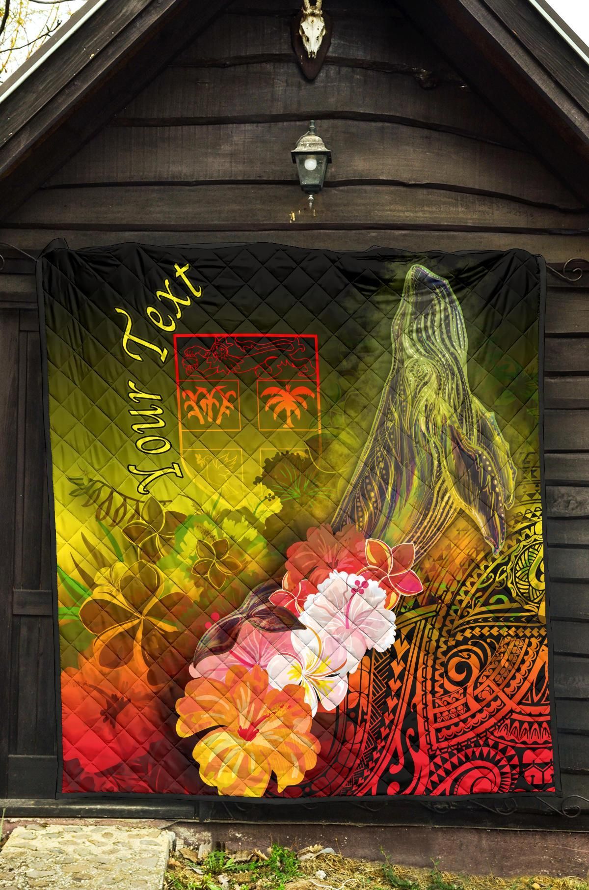 Fiji Custom Personalised Premium Quilt - Humpback Whale with Tropical Flowers (Yellow)