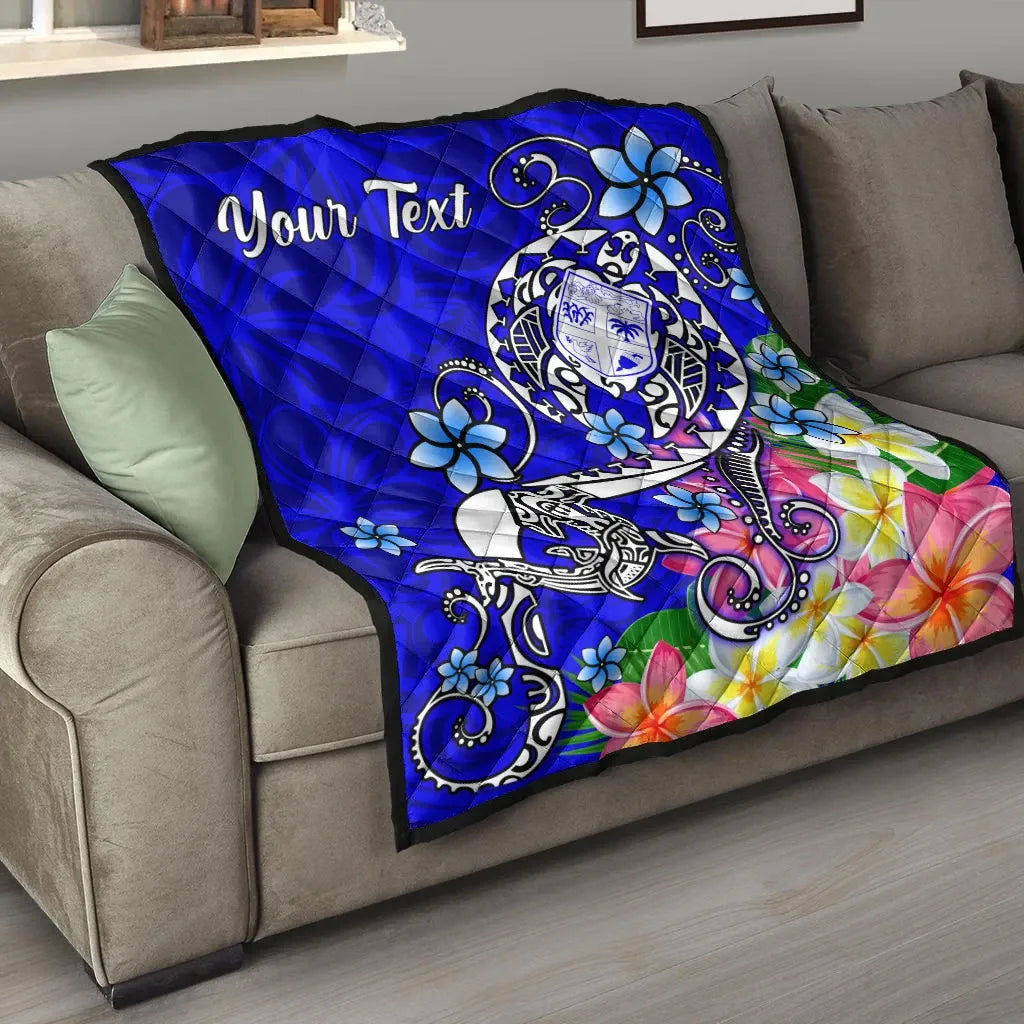Fiji Custom Personalised Premium Quilt - Turtle Plumeria (Blue)