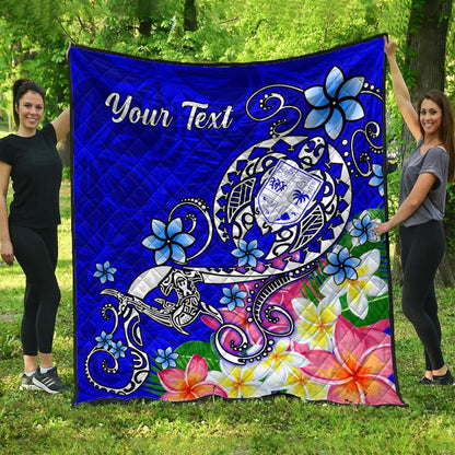 Fiji Custom Personalised Premium Quilt - Turtle Plumeria (Blue)