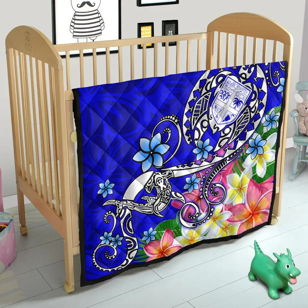 Fiji Custom Personalised Premium Quilt - Turtle Plumeria (Blue)
