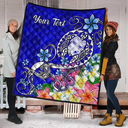 Fiji Custom Personalised Premium Quilt - Turtle Plumeria (Blue)