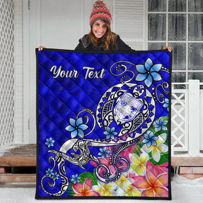 Fiji Custom Personalised Premium Quilt - Turtle Plumeria (Blue)