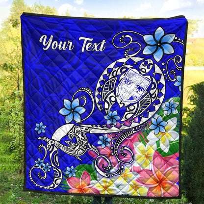 Fiji Custom Personalised Premium Quilt - Turtle Plumeria (Blue)
