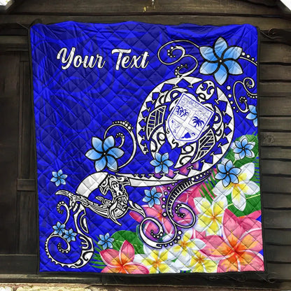 Fiji Custom Personalised Premium Quilt - Turtle Plumeria (Blue)