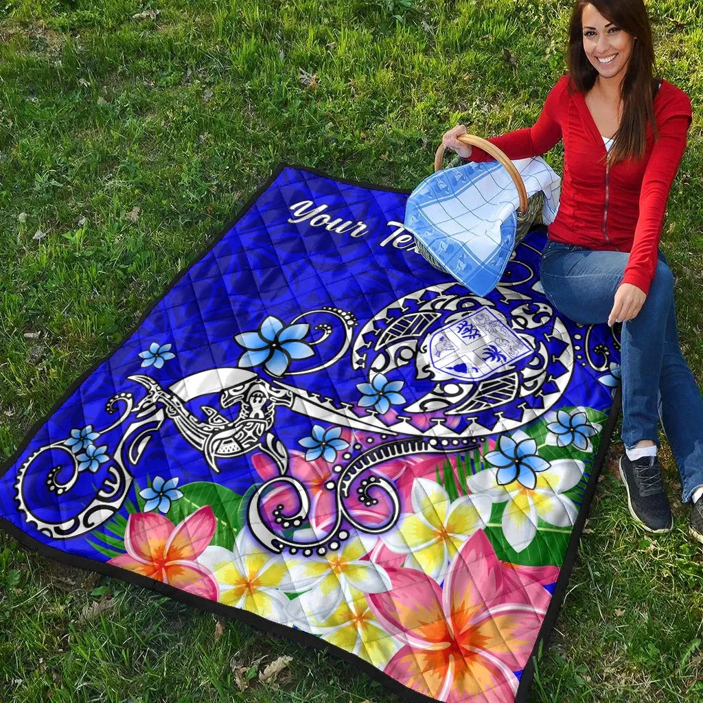 Fiji Custom Personalised Premium Quilt - Turtle Plumeria (Blue)