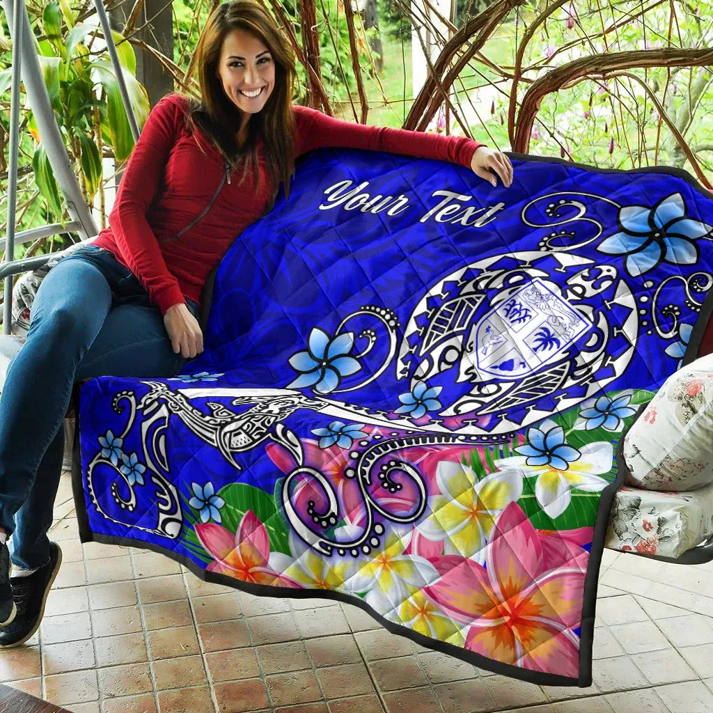 Fiji Custom Personalised Premium Quilt - Turtle Plumeria (Blue)
