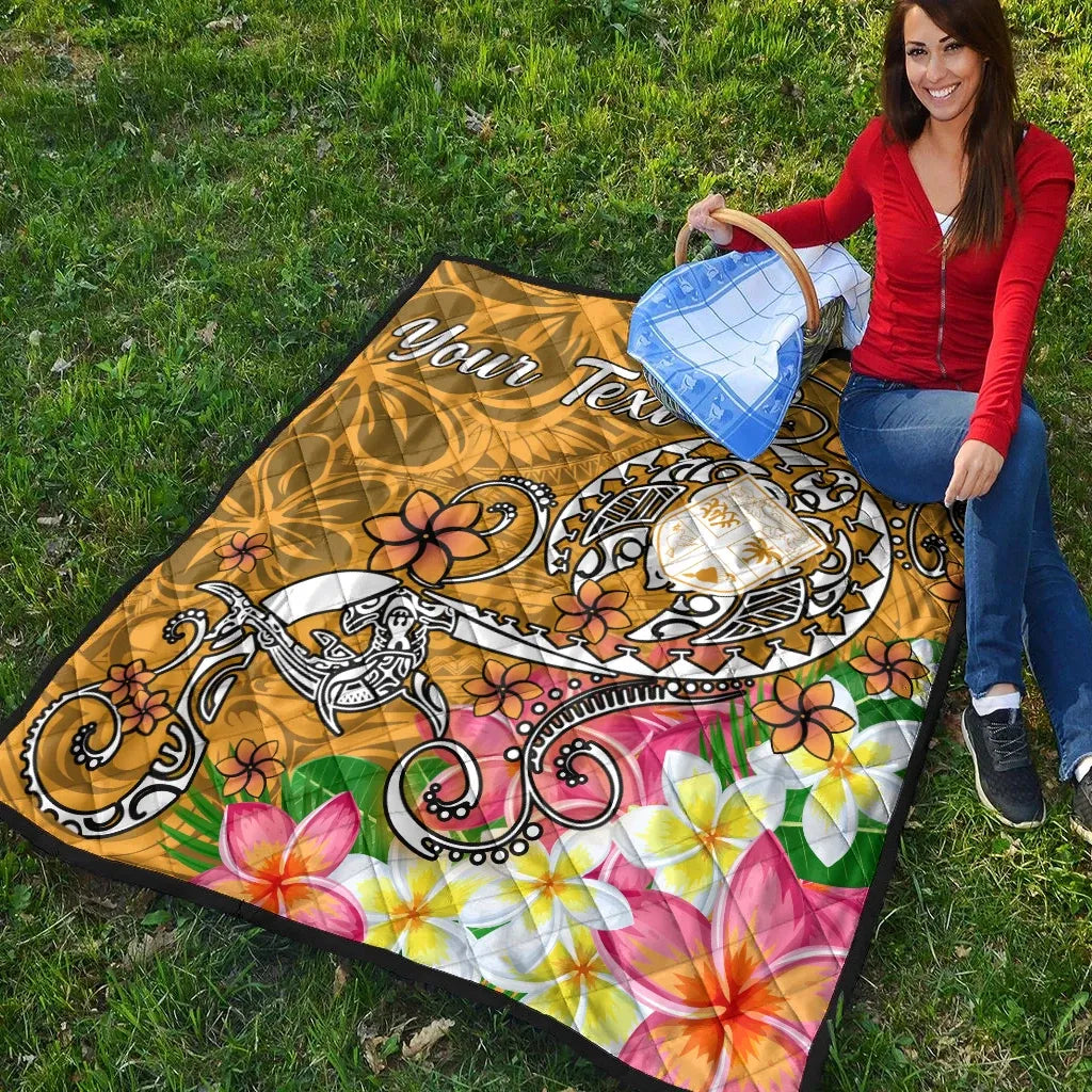 Fiji Custom Personalised Premium Quilt - Turtle Plumeria (Gold)