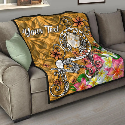 Fiji Custom Personalised Premium Quilt - Turtle Plumeria (Gold)