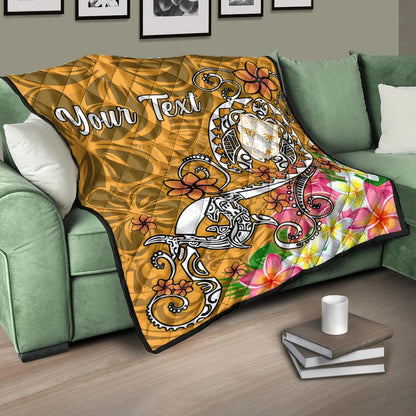 Fiji Custom Personalised Premium Quilt - Turtle Plumeria (Gold)