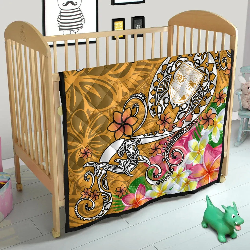 Fiji Custom Personalised Premium Quilt - Turtle Plumeria (Gold)