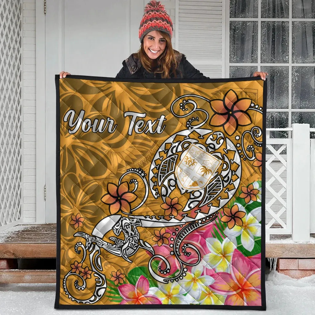 Fiji Custom Personalised Premium Quilt - Turtle Plumeria (Gold)