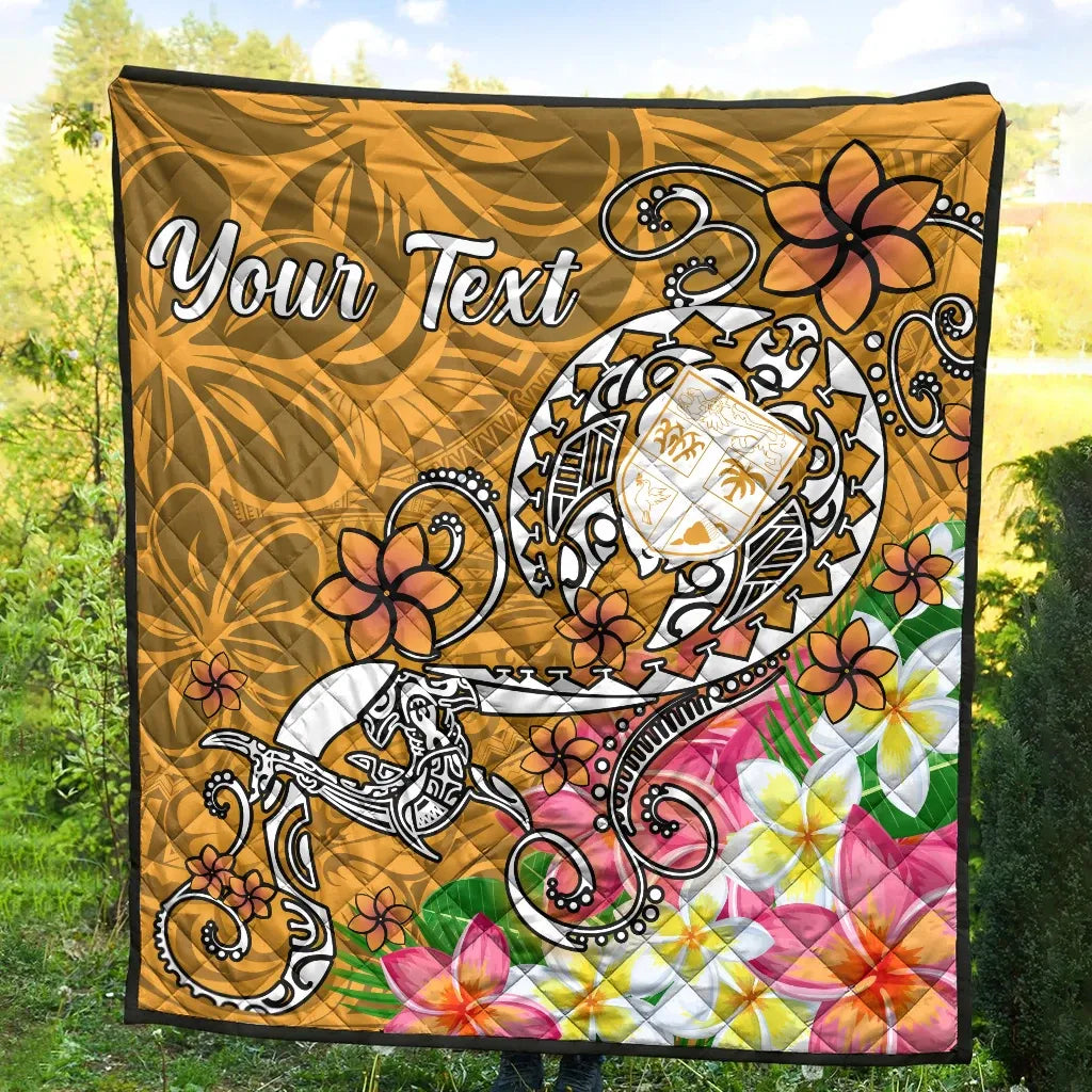 Fiji Custom Personalised Premium Quilt - Turtle Plumeria (Gold)
