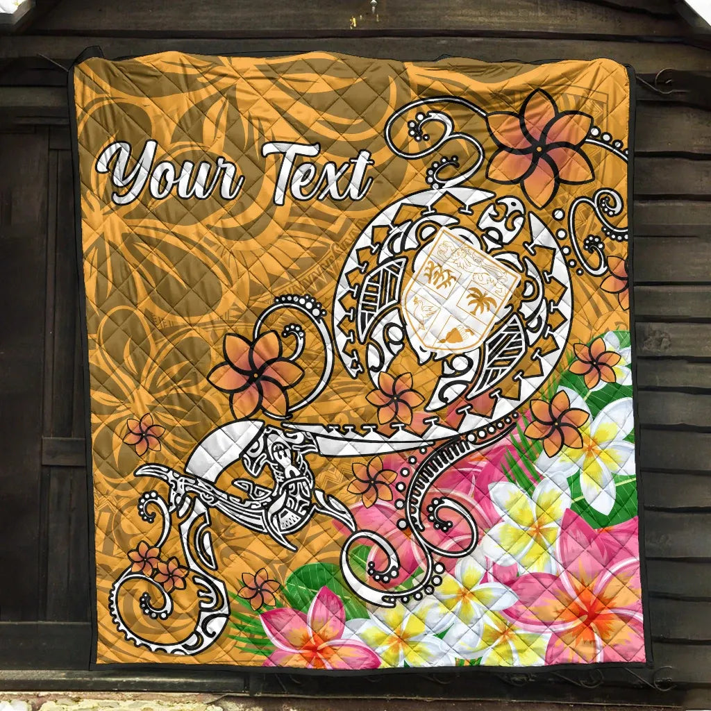 Fiji Custom Personalised Premium Quilt - Turtle Plumeria (Gold)