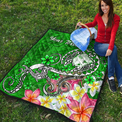 Fiji Custom Personalised Premium Quilt - Turtle Plumeria (Green)