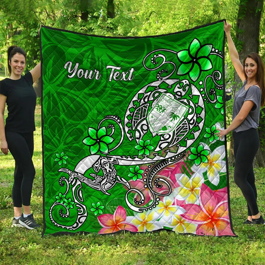 Fiji Custom Personalised Premium Quilt - Turtle Plumeria (Green)
