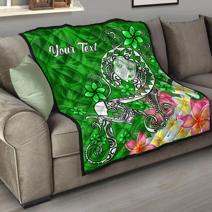 Fiji Custom Personalised Premium Quilt - Turtle Plumeria (Green)