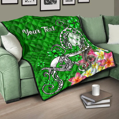 Fiji Custom Personalised Premium Quilt - Turtle Plumeria (Green)