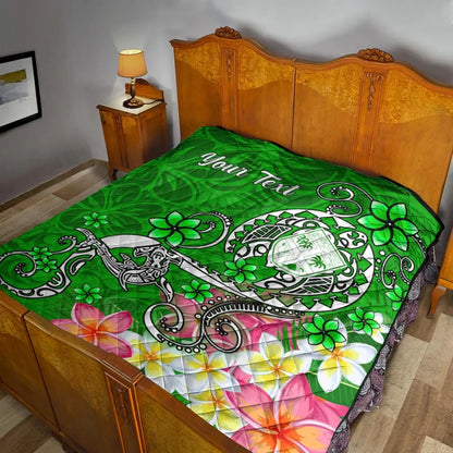 Fiji Custom Personalised Premium Quilt - Turtle Plumeria (Green)