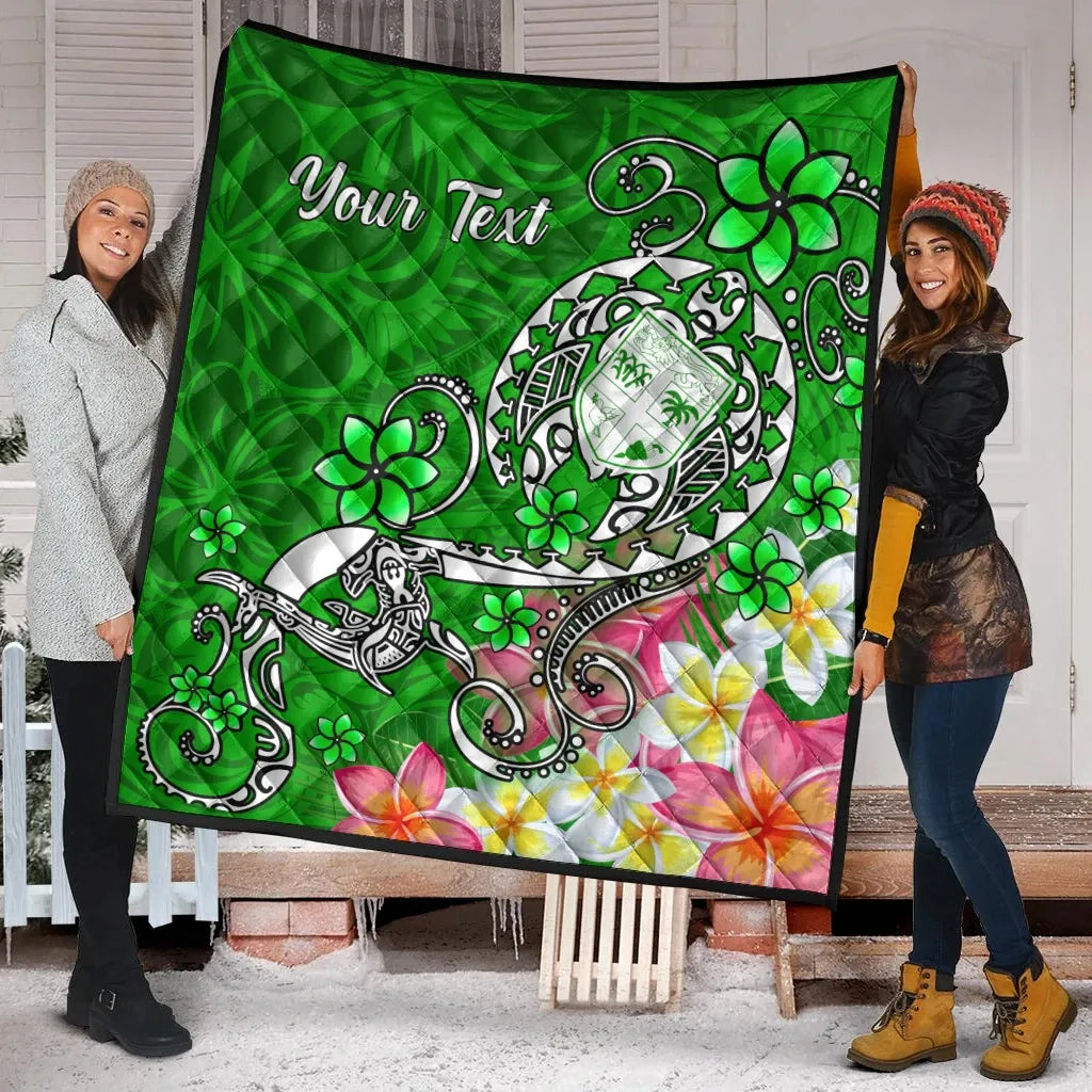 Fiji Custom Personalised Premium Quilt - Turtle Plumeria (Green)