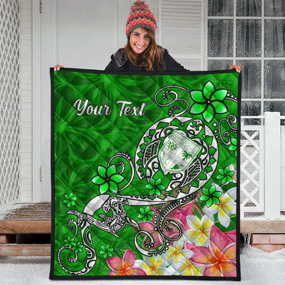 Fiji Custom Personalised Premium Quilt - Turtle Plumeria (Green)