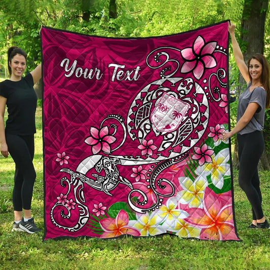 Fiji Custom Personalised Premium Quilt - Turtle Plumeria (Pink)