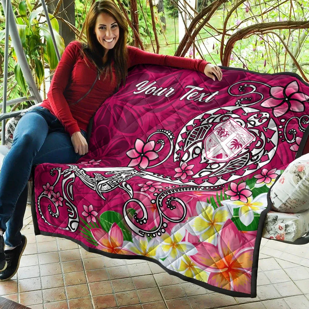 Fiji Custom Personalised Premium Quilt - Turtle Plumeria (Pink)