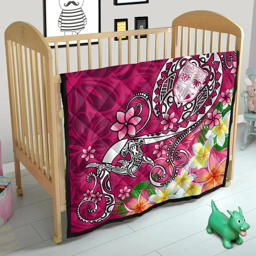 Fiji Custom Personalised Premium Quilt - Turtle Plumeria (Pink)