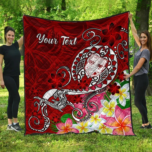 Fiji Custom Personalised Premium Quilt - Turtle Plumeria (Red)